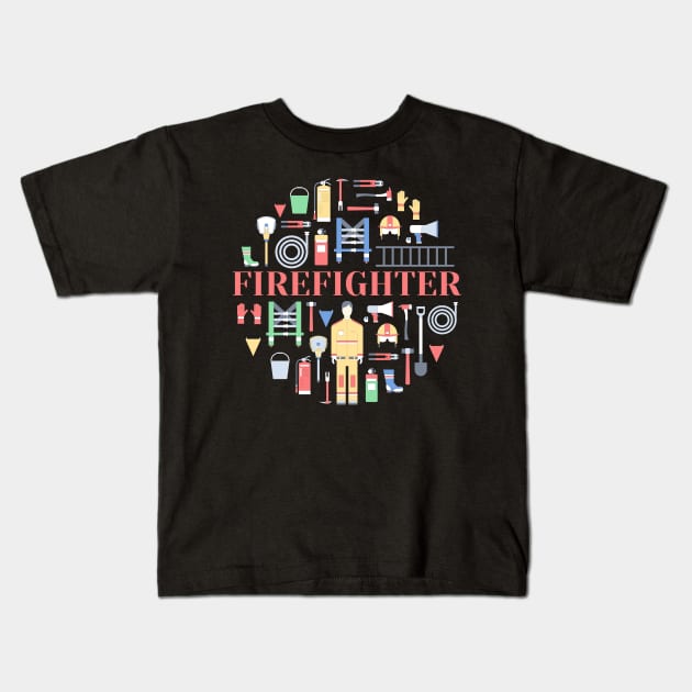 firefighter doodle concept Kids T-Shirt by Mako Design 